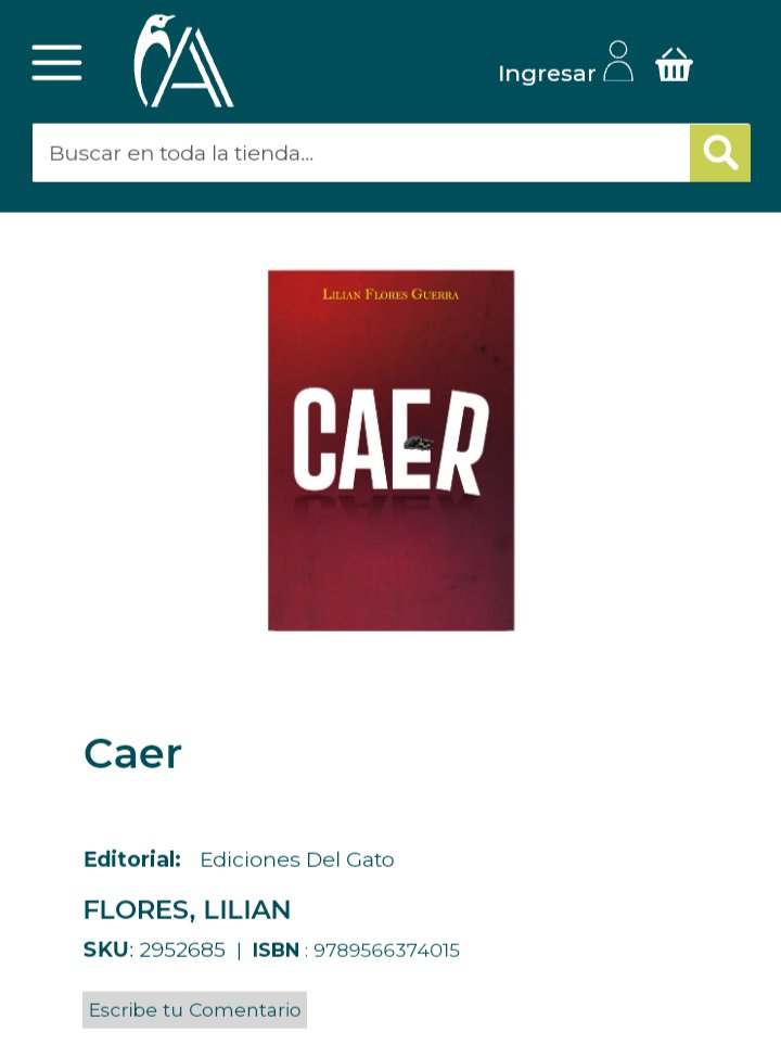 Lilian Flores Guerra (@lilianfloresgue) on Twitter photo Me cuentan que CAER ya está disponible en varias tiendas de <a href="/antartica_cl/">Antartica Libros</a>
¡Pasen a preguntar cuando anden por ahí!
<a href="/EdicionesdelGa2/">Ediciones del Gato</a> Me cuentan que CAER ya está disponible en varias tiendas de <a href="/antartica_cl/">Antartica Libros</a>
¡Pasen a preguntar cuando anden por ahí!
<a href="/EdicionesdelGa2/">Ediciones del Gato</a>
