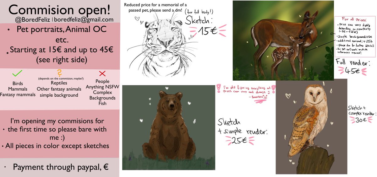 BoredFeliz's tweet photo. Opening commissions for the first time, pls be patient with me lol 

#commisionsopen #animalart #animalcommision #originalartwork #openslots #animalart #petportrait https://t.co/X0qcwt2ebc