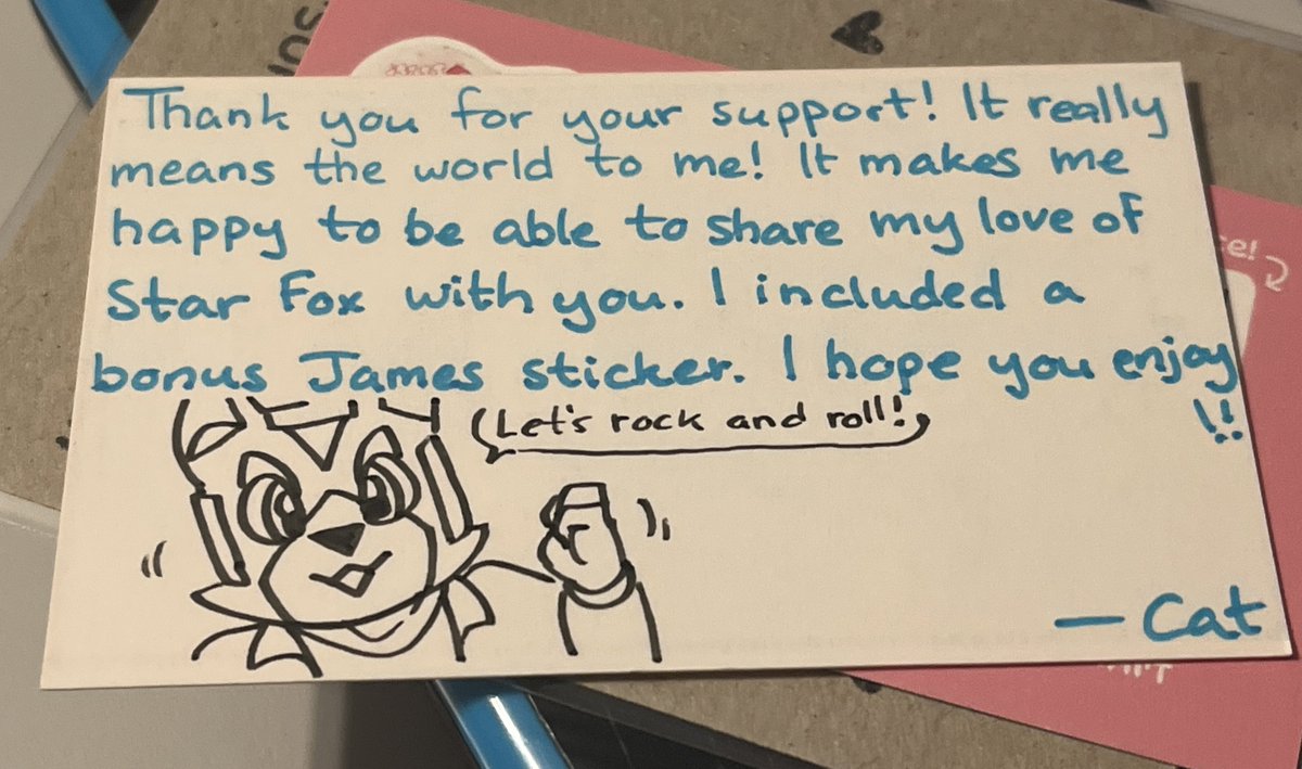 Star_Wyse's tweet photo. before my break, i bought two star fox stickers by @CatPersonArt off of etsy and they just arrived today!! the seller gave me a bonus sticker, and the envelope had a cute wolf doodle on the back

i’ll leave a qr code from one of their cards here so you all can support them! https://t.co/JuEqaJFfOG