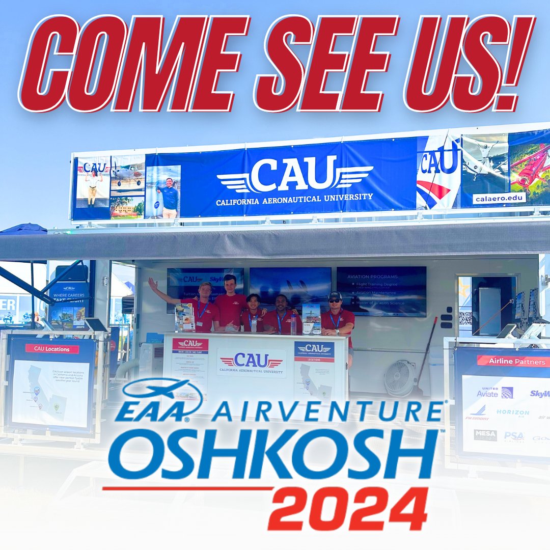 CAU is landing in style at EAA AirVenture 2024!🚁✈️
Come visit us in our interactive trailer and check out some of our aircraft!

Meet and greet our partner in aviation, Vicky Benzing: 
Monday, July 22 10-11am and
Tuesday, July 23 from 12-1pm

#oshkosh2024