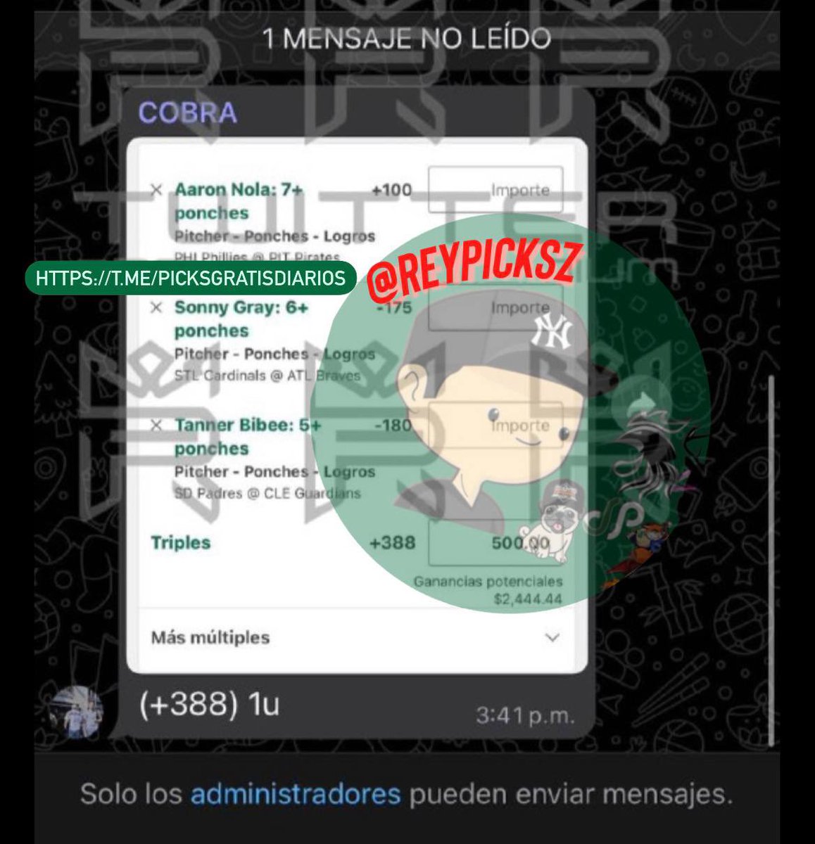 Grupo Gratuito:
t.me/PicksGratisDia…

CobraVIP, Parlay [Ponches, Bases robadas]

#FreePick