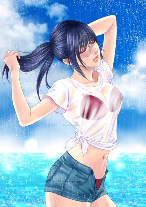 暑いので涼しげなのを。うだるような暑さの中いちゃいちゃしてるのもいいなと思うんですけども。絵なら。#五歌 