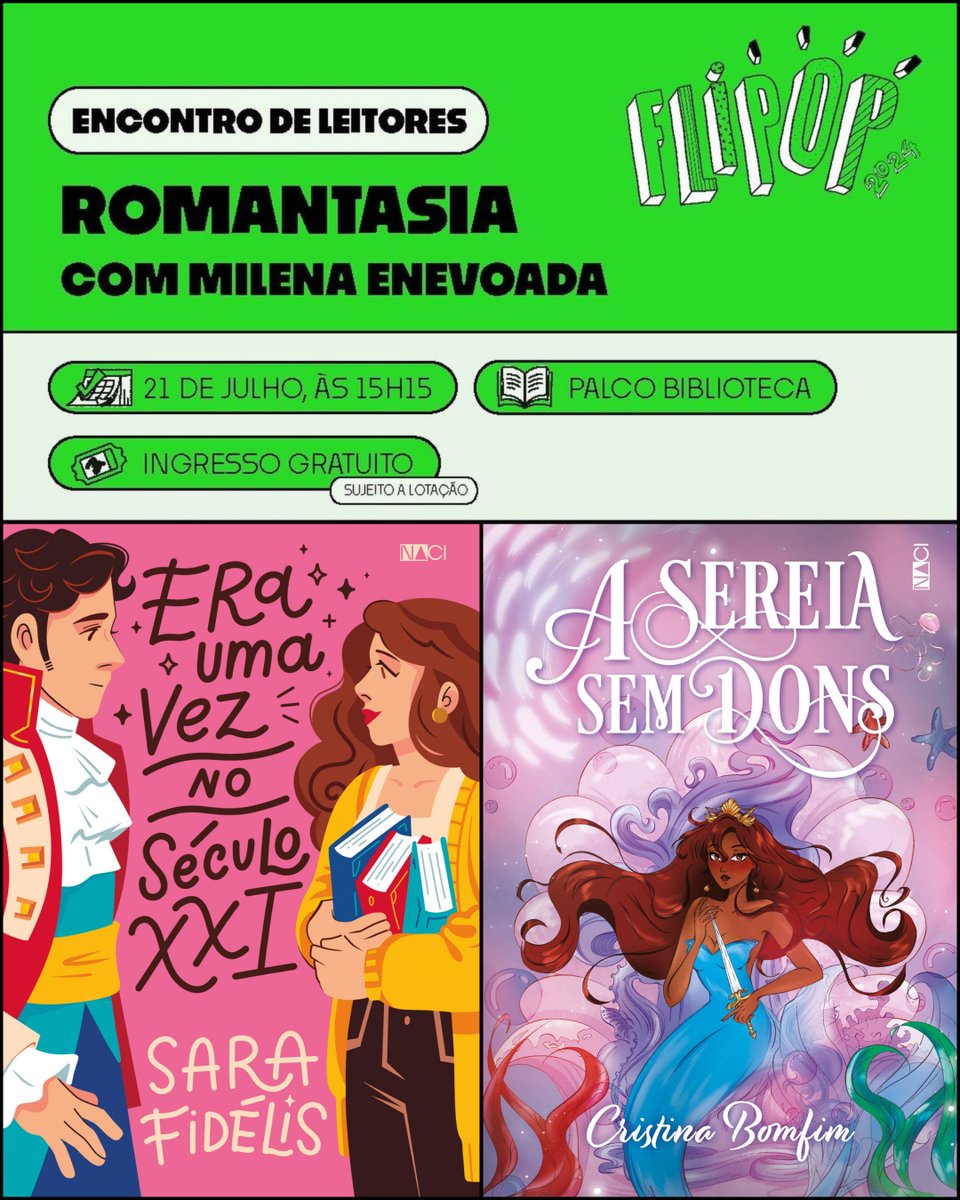 EditoraNaci's tweet photo. E tem mais novidade da Naci na #Flipop2024! 2 títulos de Romantasia no Encontro de Leitores no Palco Biblioteca nesse domingo com a queridíssima @enevoadaa!

Um bate-papo super dinâmico sobre vários títulos com direito a atividades especiais e brinde à escolha do evento. + https://t.co/fnwya04OcX