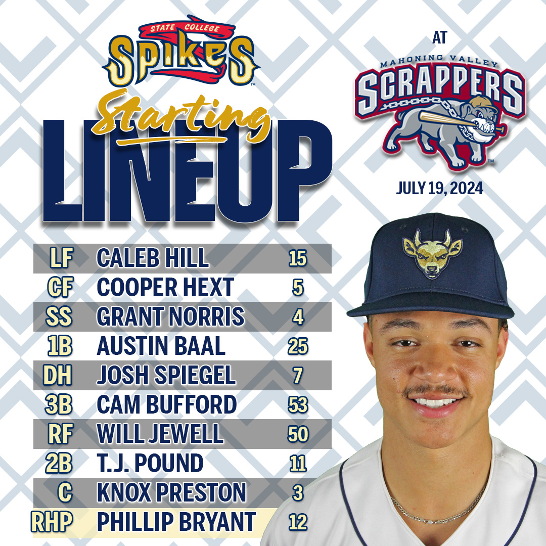 SCSpikes's tweet photo. Back at it tonight at 7:05 pm taking on the @mvscrappers for Game 2 of the 2nd half - here's the starting lineup!

Follow the action with @JPutnamMic on https://t.co/ws4a33hTJo &amp; the State College Spikes station on the @tunein app! https://t.co/fqwwT7NUcD