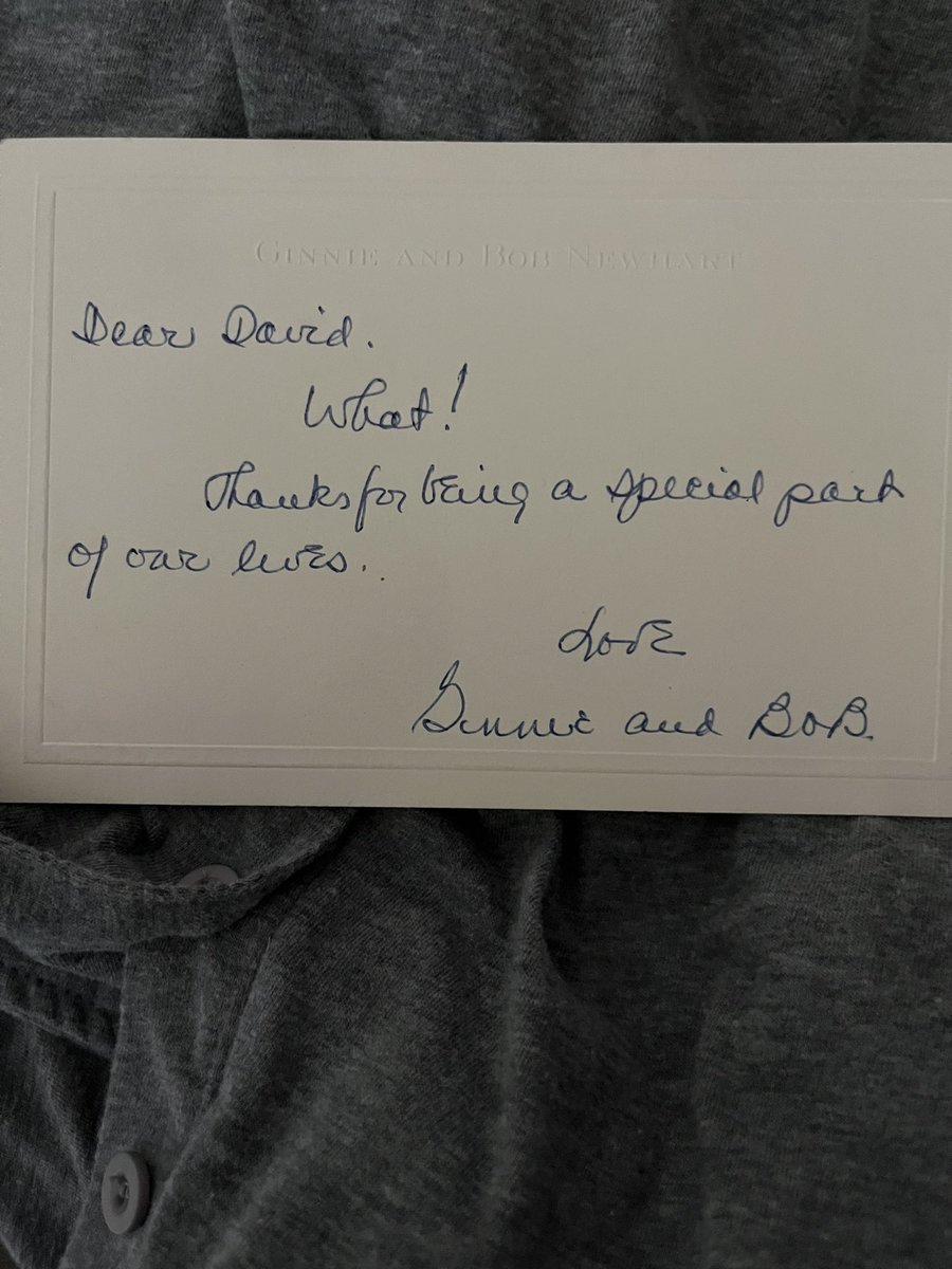 Found some cool old Newhart stuff. The cast list from the script of the series finale, a season 8 wrap gift that I immediately broke and a note that Bob and his wife Ginnie gave me on the last day of shooting. ❤️ #BobNewhart