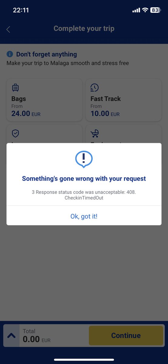 MMMilder's tweet photo. @Ryanair your app nor browsers (chrome, firefox, safari) repeatedly doesn't allow to check in online. I'd rather refuse to pay 55 pounds for doing so in the airport, what to do?! https://t.co/2v3Op76t8h