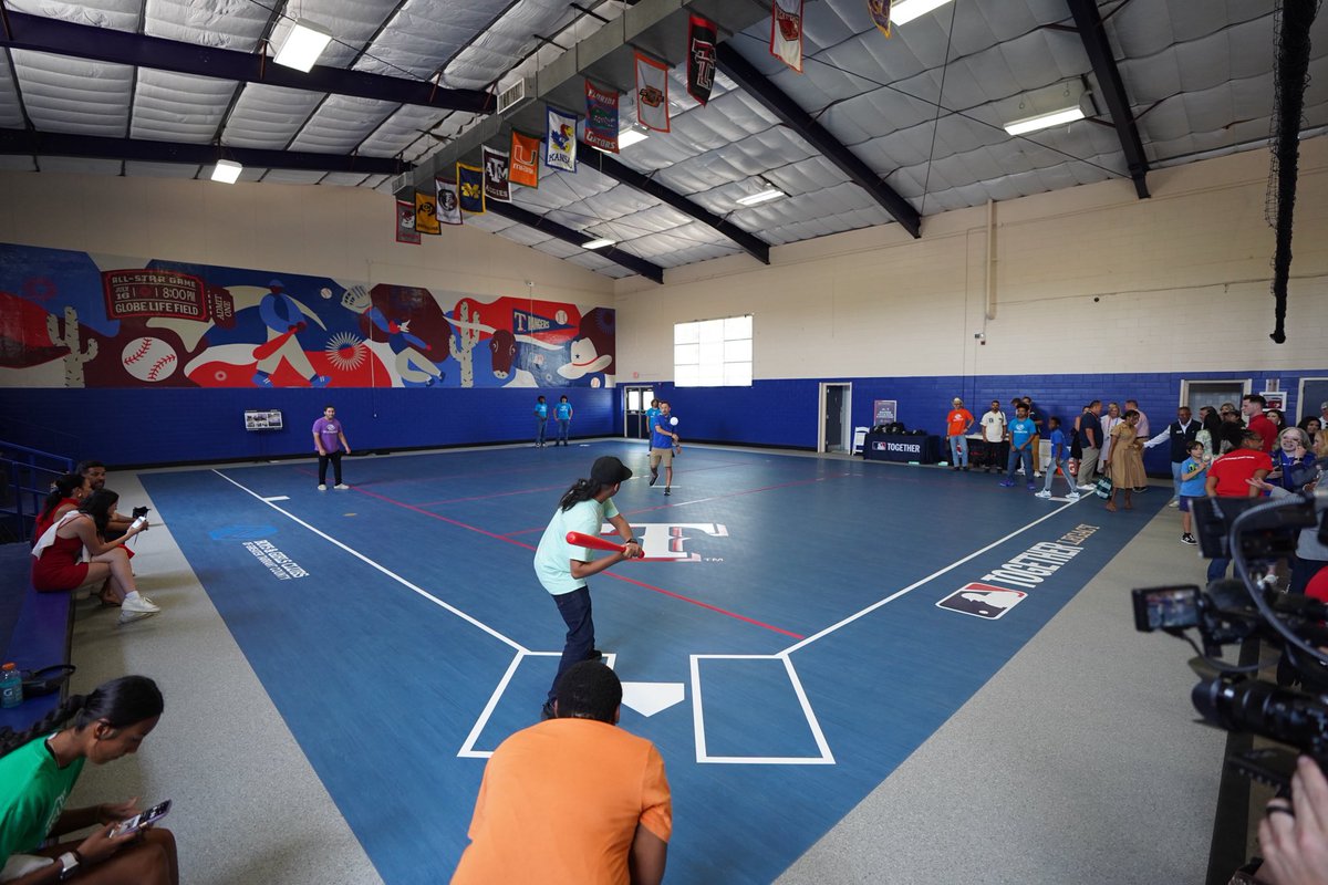 RangersCare's tweet photo. During the 2024 All-Star Week, the @Rangers , @MLB, and several other partners made a combined investment of $7 million into the community!

Here are the highlights of the incredible projects:

All-Star Legacy Field:
•Installed repurposed turf from the 2023 World Series at the Texas Rangers Youth Academy along with new fencing, netting, scoreboards, shade structures over existing bleachers, and brand-new dugouts with help from Jacob and Stacey deGrom.

Boys & Girls Clubs of Greater Tarrant County’s North Fort Worth Branch:
•Installed a brand-new sports court featuring an indoor baseball/softball diamond, cutting-edge STEAM & workforce development areas, and a renovated music studio generously donated by Kane Brown.

The Adaptive Training Foundation “Most Inclusive Workout”:
•Hosted a workout designed for any individual, regardless of age or physical ability, and presented the Adaptive Training Foundation with a mobile training lab, the ATF Battle Wagon.

All-Star Legacy Park:
•Installed turf on two youth baseball fields and built new batting cages at Arlington’s Senter Park with help from Corey and Mady Seager.