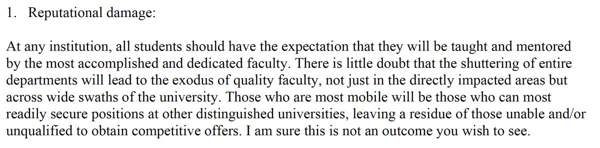 UNCG_AAUP's tweet photo. Points out the fallout to other programs: other departments that aren't suffering direct cuts, or who may even be granted new lines with reallocated funds, will also be negatively impacted. https://t.co/UTvFJVqvM8