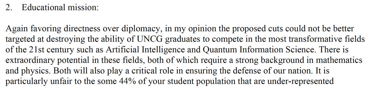 UNCG_AAUP's tweet photo. "...the proposed cuts could not be better targeted at destroying the ability of UNCG graduates to compete in the most transformative fields of the 21st century..." https://t.co/YTqYwXkQT1