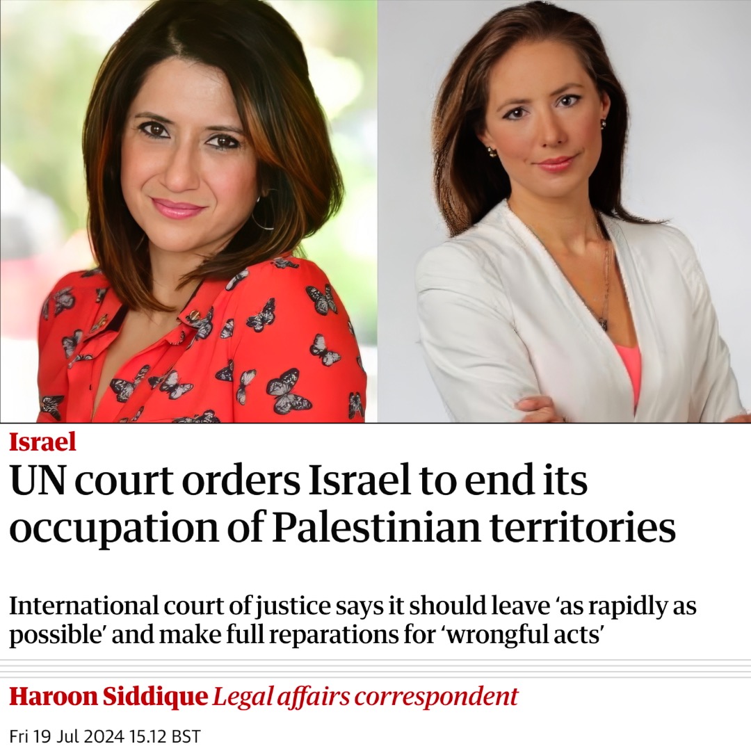 implausibleblog's tweet photo. As the International Court of Justice says Israel should end it's occupation of Palestinian territories
Your reminder that two British journalists, Sangita Myska and Belle Donati, have been cancelled by the British media for asking pressing questions on what Israel is doing in Gaza; so far near 40,000 innocent civilians murdered
Why have no leading British media figures stood up for their colleagues? What's happened to the quality of British journalism? Where is their integrity? Why are they all silent on these two journalists being cancelled?