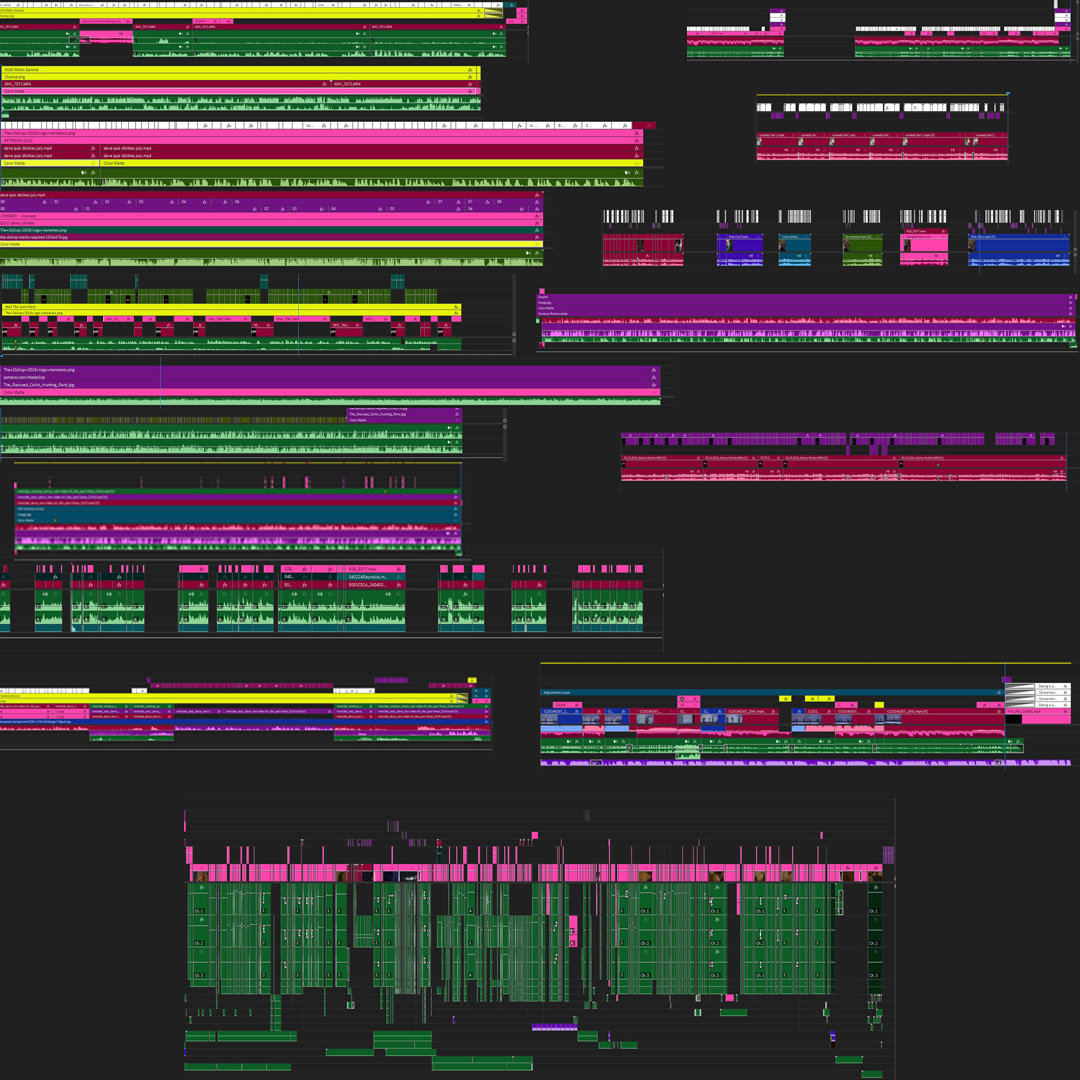 Prest0nT0mpkins's tweet photo. Some timeline porn for the video editors out there. Here's a snap shot from the last two weeks of work #PostChat #timelinetuesday #videoeditor #editing #posttwitter #Editorial #postroduction #comedyeditor https://t.co/RJqFhrLePZ