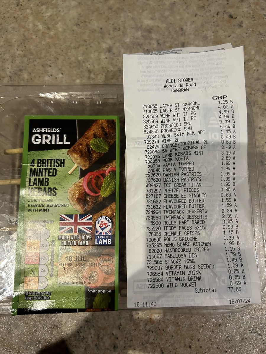 kersy28's tweet photo. @AldiUK just had to chuck these Lamb Kebabs out as they are out of date. Only picked them up at 6pm yesterday. Surely your staff should be looking at stock rotation! 3 Quid down the drain! #shocking https://t.co/P8MaZ1gz4R