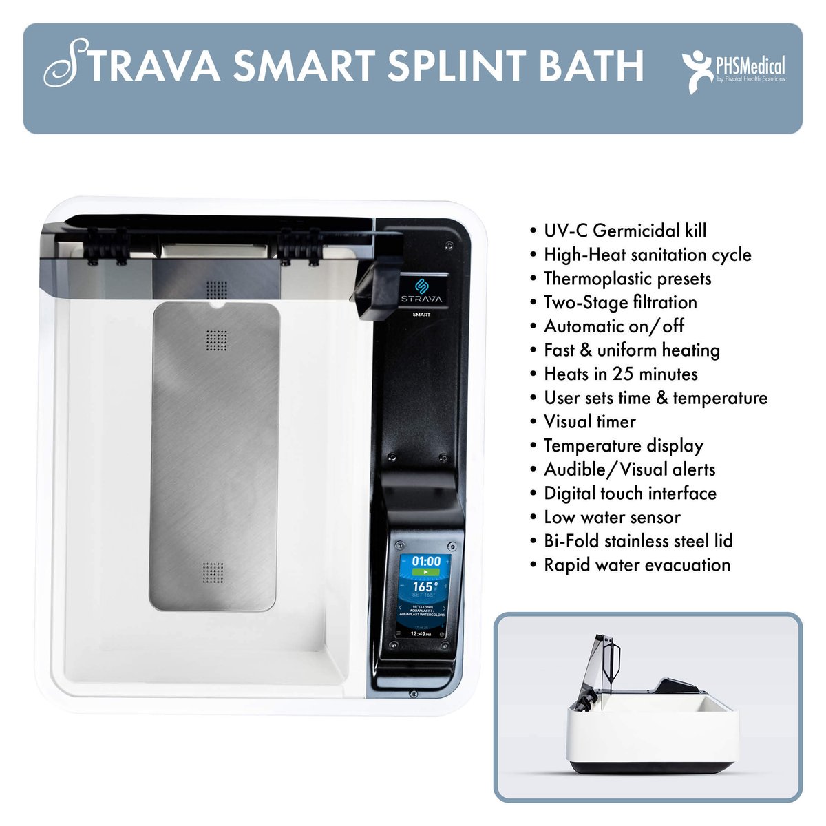 PHSMedical's tweet image. ✨ Introducing the Strava SMART Series Splint Bath! ✨ For advanced features and superior performance, choose the SMART Series. Crafted from durable thermoset material with enhanced functionality and precision. Learn more: hubs.ly/Q02Gz5ND0
#PHSMedical #StravaSMARTSeries