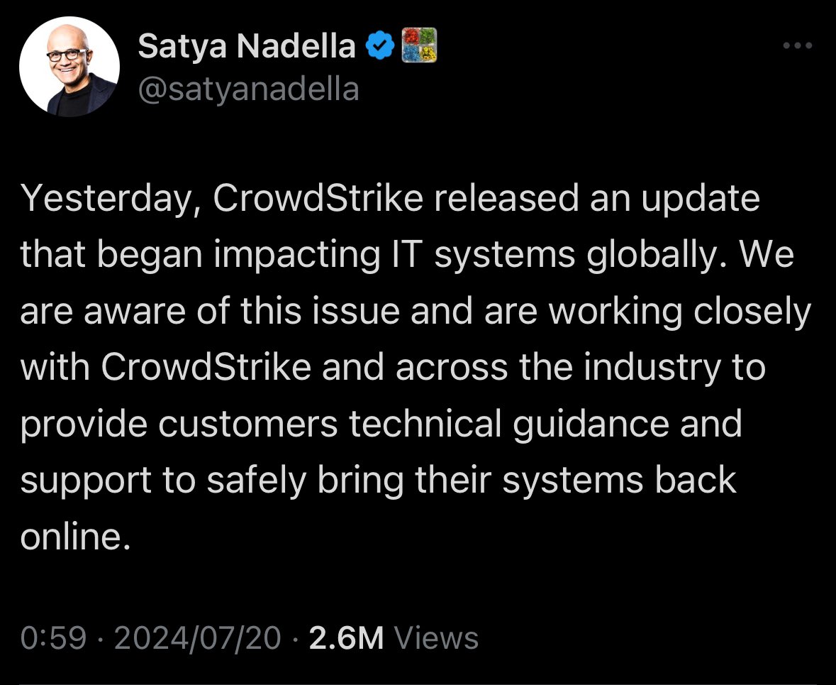 “19 July 2024”was likely a date that reminded us of the concerns we had 24 years ago on Y2K.

$CRWD
#ChakStocks2024

crowdstrike.com/blog/our-state…
