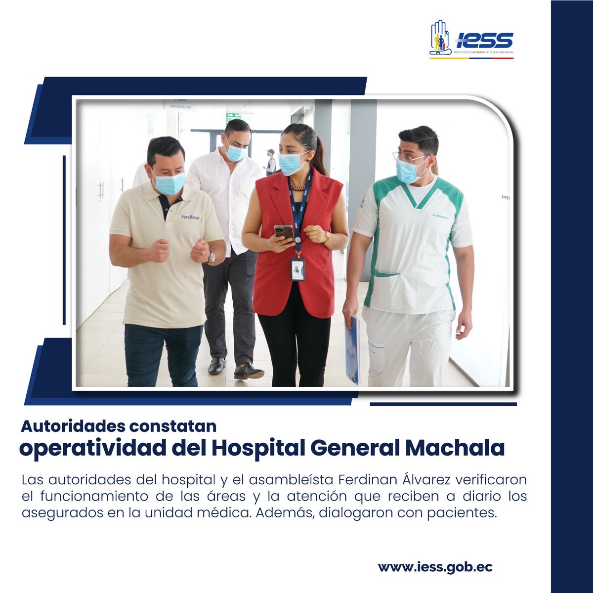 IESSElOro's tweet photo. #IESSteInforma | 🏥 Las autoridades del Hospital Machala y el asambleísta Ferdinan Álvarez recorrieron las instalaciones de la unidad médica. 

🤝 Julia Benítez, gerenta del hospital, lideró el recorrido y difundió los proyectos futuros que fortalecerán la capacidad de atención. https://t.co/Rk2voNn83D