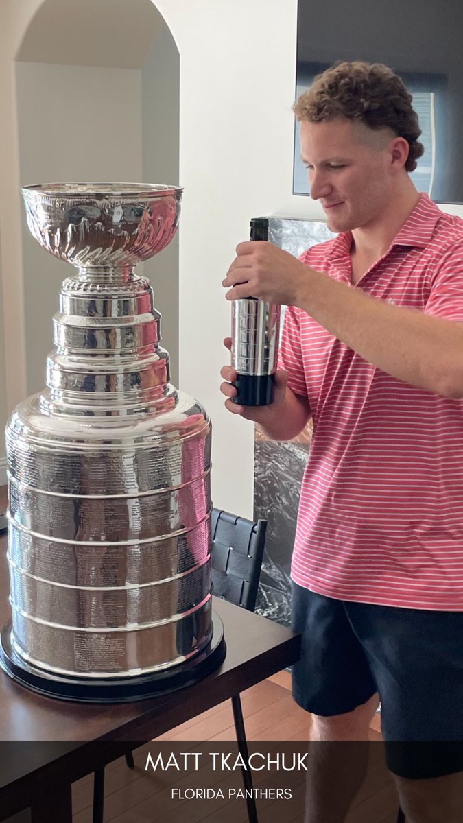 36wine's tweet photo. The tradition continues - Matty Tkachuk pouring our “Five Bands” in the Stanley Cup! https://t.co/PC3HCZrUNy