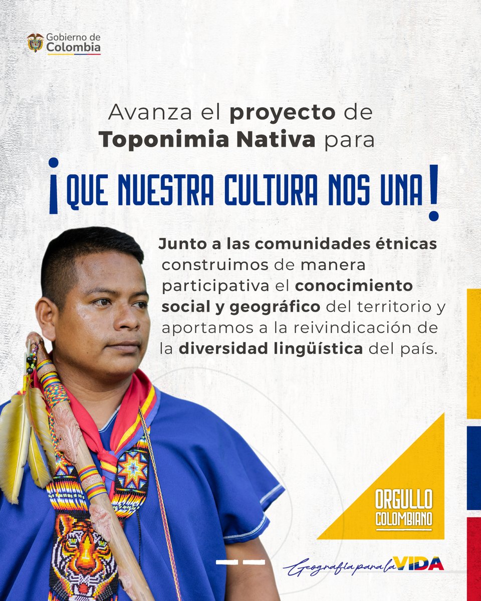 igacColombia's tweet photo. ¡Nuestros pueblos étnicos son #OrgulloColombiano! 🎉 Por eso trabajamos junto a ellos en proyectos de #ToponimiaNativa, para fortalecer el conocimiento geográfico, social, cultural y tradicional de sus territorios.👌 https://t.co/X114YGiTX1
