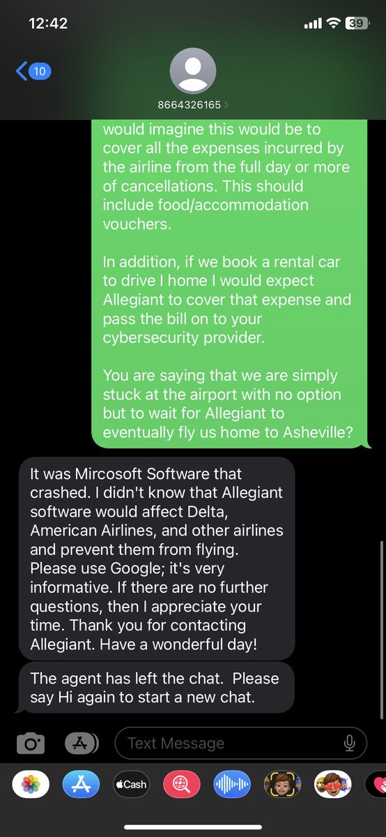 Kayla_Davis03's tweet photo. Allegiants customer service is top notch 👌🏼
This is completely ridiculous!
Refusing to provide vouchers. The next flight home is in 3 DAYS!
#allegiant #Crowdstrike #Microsoft365 #customerservice #valuedcustomer #airlineassholes #allegiantairlines #google #DOT #FFA @Allegiant https://t.co/hhUZBNxWIx