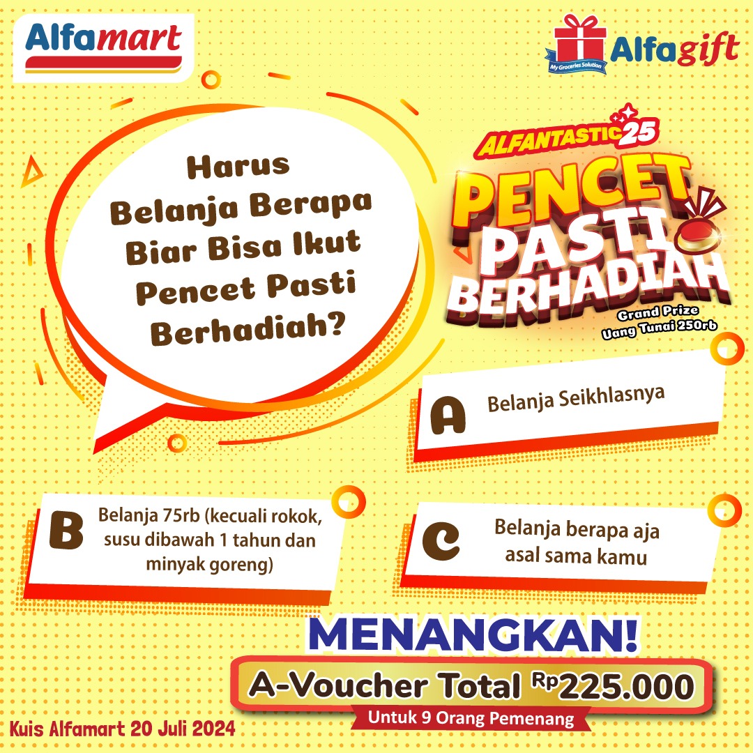 alfamart's tweet photo. Kuis Alfamart kali ini mengenai #PencetPastiBerhadiah Alfamart ynag ada hadiah Grand Prize Uang Tunai

Yang udah pernah main pasti tau nih jawabannya, "Harus belanja berapa biar bisa ikut Pencet Pasti Berhadiah"?
Cus langsung jawab tebakanmu di postingan #PrivateLabelAlfamart ini https://t.co/zzmMPYOTQl