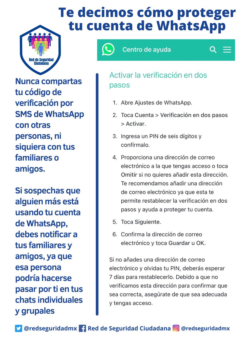 redseguridadmx's tweet photo. No olvides proteger tu cuenta de @WhatsApp, aquí te compartimos como.
 #PorqueLaSeguridadEsParaTodos 
👇👇👇👇👇👇 https://t.co/H1u1QbEsF6