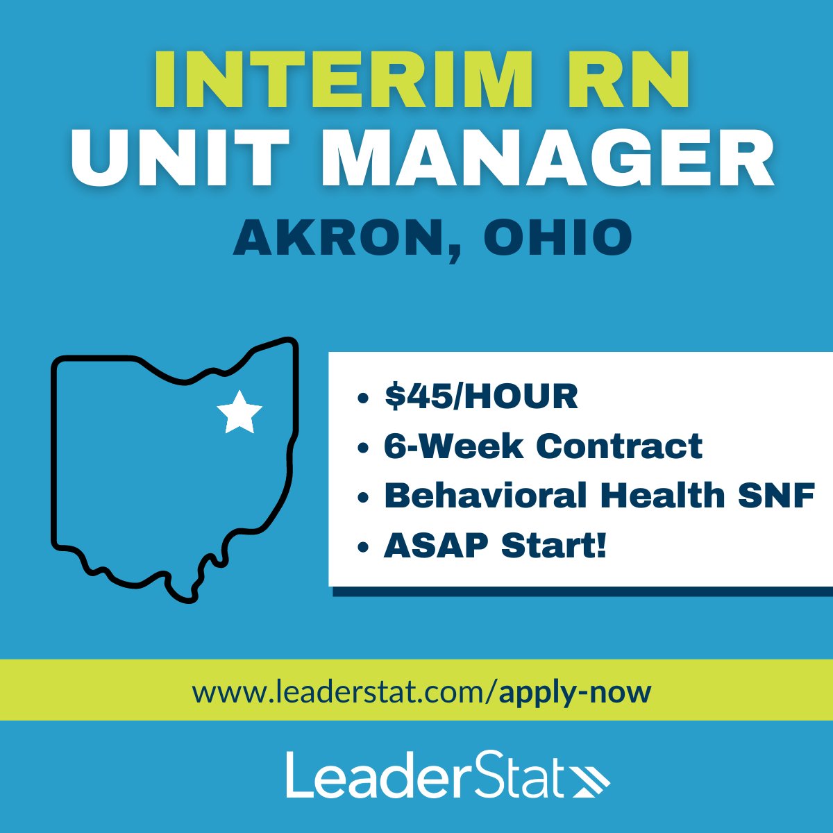 LeaderStat's tweet image. Any #Ohio LTC Unit Managers open to a short-term summertime contract? We have an opening just south of Cleveland! 🧐 See job details: hubs.li/Q02H719w0