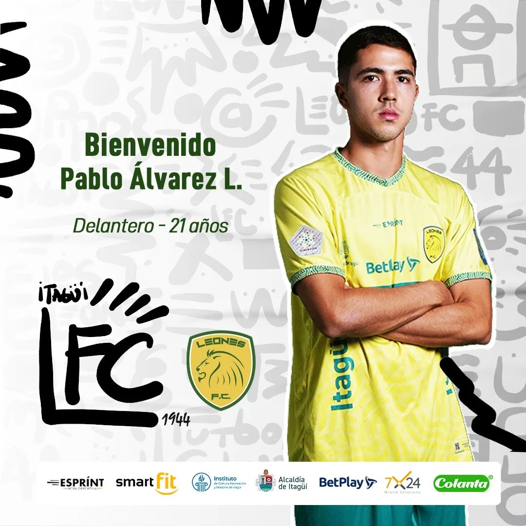 Leonesfutbolc's tweet photo. #altasitagüíleonesfc
Damos la bienvenida a nuestro nuevo jugador Pablo Álvarez Lopera. Este delantero llega del Equipo  @EnvigadoFC para formar parte de nuestra línea de ataque.

📷 #EquipoDeOportunidades.

@AlcaldiaItagui @InstitutoItagui. https://t.co/0bOpioe3QS