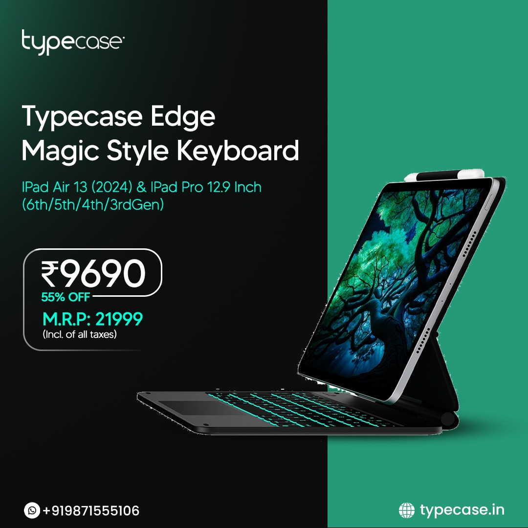 typecase_india's tweet photo. โจ Unlock the full potential of your iPad with the Typecase Edge Magic Style Keyboard! ๐ Compatible with iPad Air 13 (2024) and iPad Pro 12.9 Inch (6th/5th/4th/3rd Gen).
๐ Contact: +919871555106
๐ Visit: https://t.co/l02cEj3LKA
#Typecase #iPadPro #iPadAir #MagicKeyboard https://t.co/l8j63X9RsU