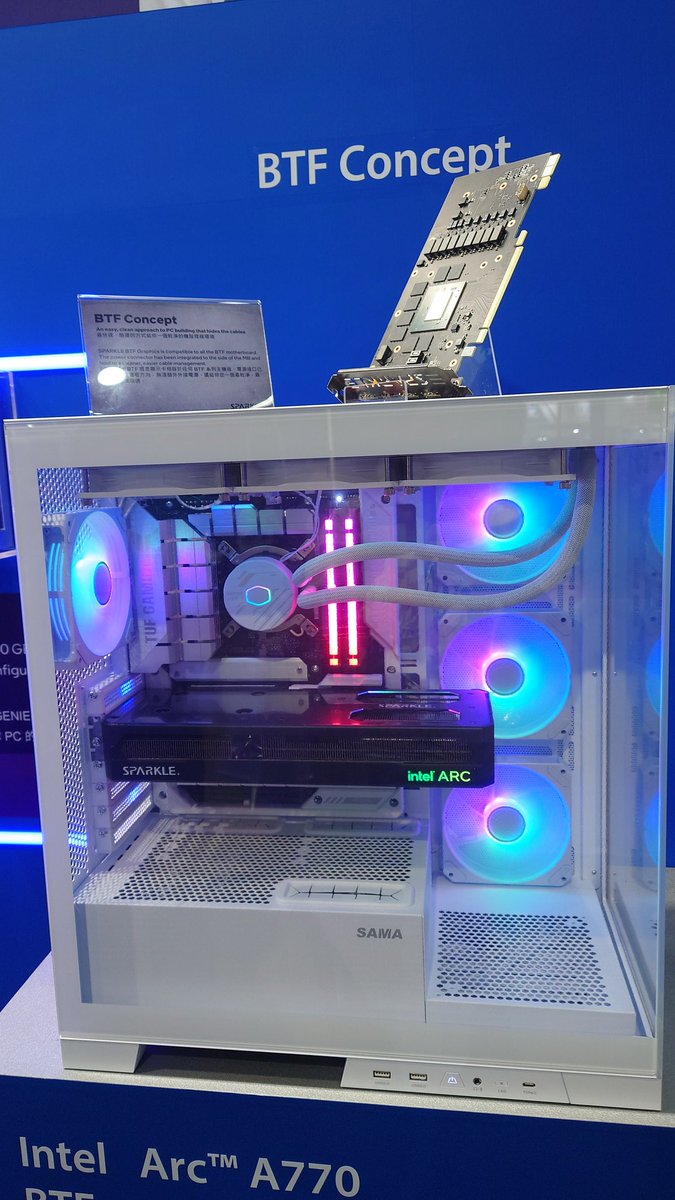 okumasama's tweet photo. 裏配線PC・BTWの展示
COMPUTEXに出展され度肝を抜いたSparkleのIntel ARCは流石に未展示でした(笑)
#ASUSBTF
#ASUSイベント https://t.co/usPS2w3RDh