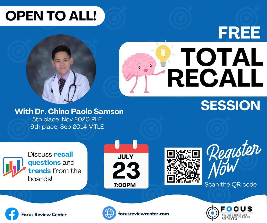 focusrevcenter's tweet photo. Good day future doctors! 🩺⚕️

We are inviting everyone to our 𝗙𝗥𝗘𝗘 𝗧𝗢𝗧𝗔𝗟 𝗥𝗘𝗖𝗔𝗟𝗟 𝘀𝗲𝘀𝘀𝗶𝗼𝗻 this upcoming 𝗧𝘂𝗲𝘀𝗱𝗮𝘆, 𝗝𝘂𝗹𝘆 𝟮𝟯 @𝟳𝗣𝗠 via Zoom meetings! 😱😱😱

Register here:

https://t.co/hZNRyG1Qaa https://t.co/YPc6Udkd9C