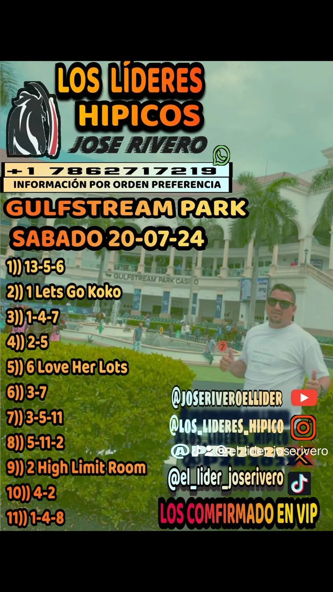 PZr2021's tweet photo. #florida #MiamiFL @PZr2021 IMFORMACION PARA GULFTREAM PARK DEL SABADO 20-07-24 https://t.co/ztZvJuZEvn