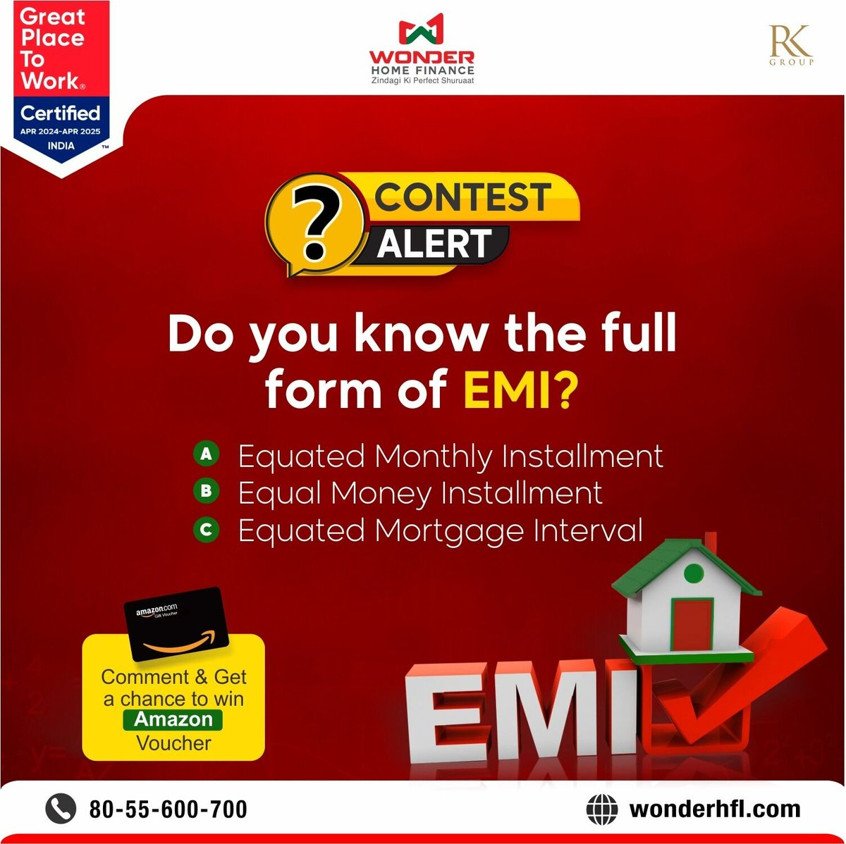 wonderhfl's tweet photo. 🎉 Contest Alert 🎉

Do you know the full form of EMI? 🤔 
Comment your answer and stand a chance to win an Amazon voucher! 🛒✨ https://t.co/LBpM09gjd3