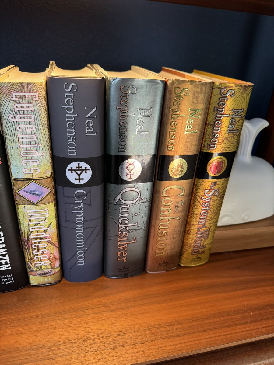 teckid's tweet photo. @nealstephenson I finally have a nice bookshelf to put these on but Cryptonomicon was standing out, had to fix it 😉 https://t.co/llcj9avaTl