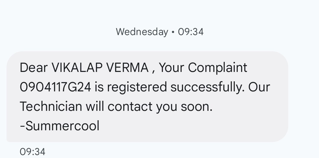 verma_vikalp's tweet photo. @summercoolindia 17 July, 19 July and 20 July ko complain karne ke baad bhi technician nhi jata hai complain attend karne. Plzs arrange technician https://t.co/vyIqhqQIHg