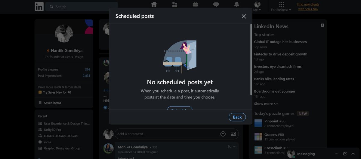 HardikGondhiya's tweet photo. I just scheduled 4 posts, but I can't see them here. Why, @LinkedIn? Why?!!!
This is the 3rd time I've faced this. Can you please solve this problem?
#helplinkedin #supportlinkedin https://t.co/kZtPOLXlfH