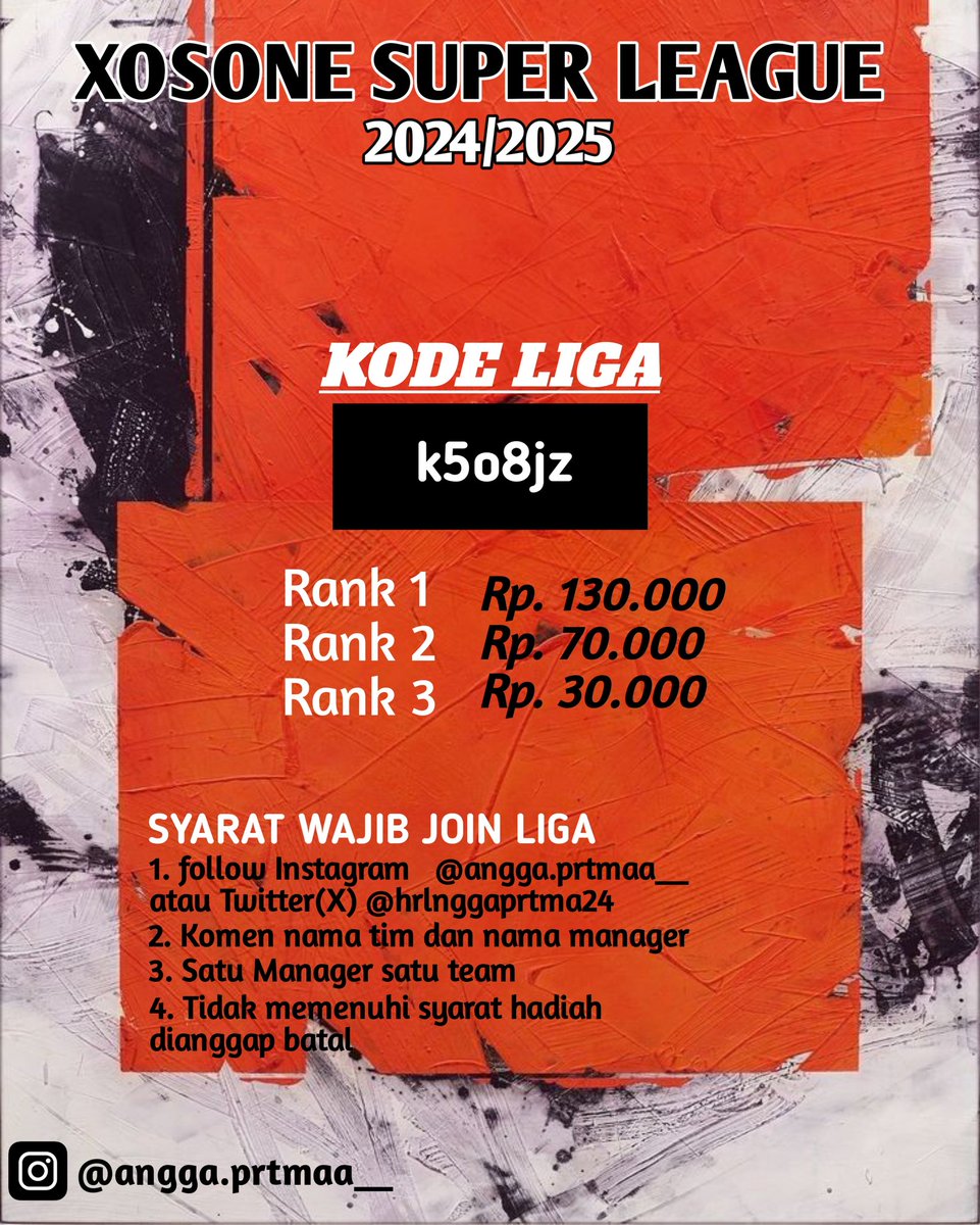 Angga (@hrlnggaprtma24) on Twitter photo XOSONE SUPER LEAGUE 2024/2025 !!!
Silahkan teman-teman yang mau join, insyaallah 100% amanah.
Syarat
1. Follow Instagram @ angga.prtmaa__ ( instagram.com/angga.prtmaa__โฆ ) atau follow akun X ini
2. Komen Nama team dan Nama Manager
3. RT dan like postingan ini
Cc : <a href="/pisangij01/">FPL Liga Pisangijo</a> XOSONE SUPER LEAGUE 2024/2025 !!!
Silahkan teman-teman yang mau join, insyaallah 100% amanah.
Syarat
1. Follow Instagram @ angga.prtmaa__ ( instagram.com/angga.prtmaa__โฆ ) atau follow akun X ini
2. Komen Nama team dan Nama Manager
3. RT dan like postingan ini
Cc : <a href="/pisangij01/">FPL Liga Pisangijo</a>
