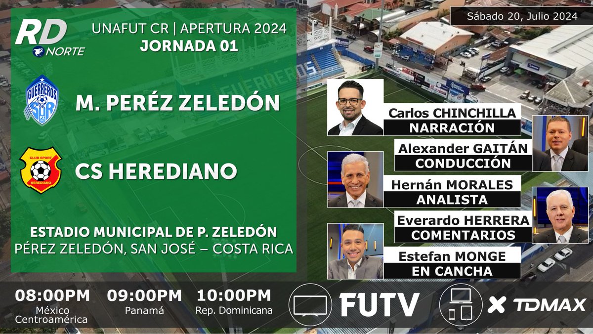 DeportivaCR's tweet photo. 🇨🇷 @municipalpz v @csherediano1921 
🎙️ @Carchin14 @AlexGaitanCR @HernanMorales10 @EverardoHerrera @EstefanMonge 
⏰08:00pm C.A./MEX

📺 @FUTVCR
📱💻 @tdmaxcr
🇨🇷 #RDNorte #MPZvCSH
@UnafutOficial | Apertura 2024 - Jornada 01 https://t.co/8XxToetFEm