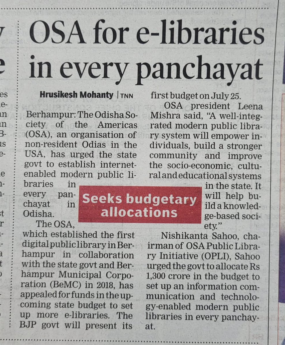Lib_Movement_OD's tweet image. #OdishaPublicLibraryVision2024
#PeoplesGovtPeoplesBudget
#Library_Movement_Odisha
#SaveLibrary #PanchayatLibrary #PublicLibrary
2024-25 Odisha Budget: News on Request for e-libraries at Gram Panchayat level
@CMO_Odisha
@MohanMOdisha 
@Culturedeptt
#PeoplesCM
@FdOdisha
@BJP4Odisha