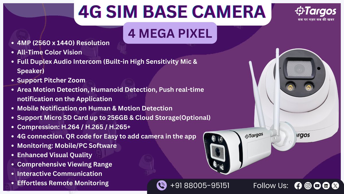 TargosCctvIndia's tweet image. Introducing the Targos 4G SIM Base Camera - 4 Mega Pixel! 📸

📞 Contact Us: +91 88005-95151

#SecuritySolutions #Targos #4GCamera #Surveillance #HomeSecurity #BusinessSecurity #RemoteMonitoring #HighResolution #EnhancedSecurity #AllInOneSolution