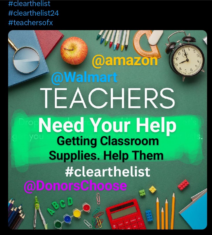 MrSpiritsRaven's tweet photo. #AmazonPrimeDay2024 HAS COME & GONE. WE Still have to help Teachers CLEAR Their List 📝 using the #AmazonApp Help our Educators our  #TeachersOfTwitter #ClearTheLists2024 which is a project for purchasing #classroomsupplies for Teachers Like @teachin3taylord

Please don't get discouraged or disappointed or give up hope if you don't get things cleared off your list as quickly as you'd like. Be patient, like you are when you're teaching your class.

In case you are not aware #Teachers in #America are RESPONSIBLE for SUPPLYING their Students with #ClassroomSupplies such as #Paper #Pens ALL the tools needed to get a proper EDUCATION.  Supplies American school boards & school districts refuse to pay for & force Teachers to buy out of Teachers PAYCHECKS.

Now I will not "soapbox" how ridiculous this is to force Teachers to buy things that their EMPLOYERS should be buying as tools for Teacher's to do their jobs. 

We can all help by DONATING school supplies off of our teachers @amazon @Walmart #ClearTheLists2024 📝 & @DonorsChoose #FundedProjects 🚀

Thank you for your assistance, your help, and your kindness. 🙏🏿💞