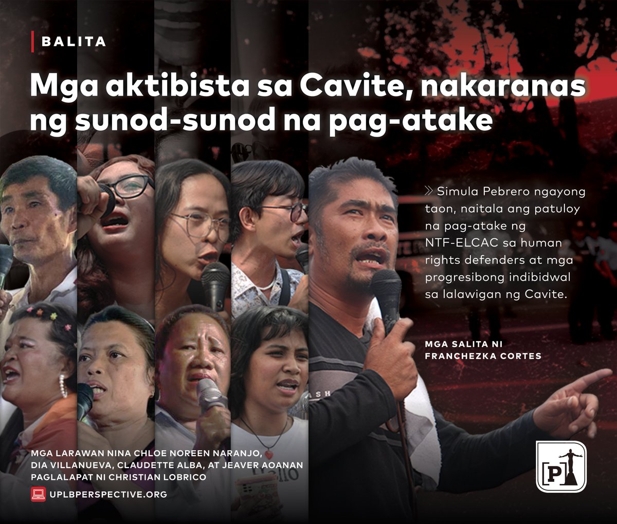 BALITA | Sa kabila ng sunod-sunod na mga kaso ng paniniktik at intimidasyon sa mga aktibista mula sa Cavite, hindi ito naging balakid para sa kanila upang ipagpatuloy ang pangangahas na makibaka para sa karapatang pantao.

BASAHIN: uplbperspective.wordpress.com/2024/07/20/mga…