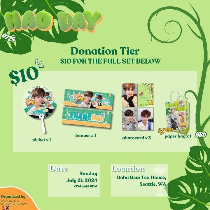 seattleboba's tweet photo. 💚 HAO Day: A Zhang Hao cupsleeve event by @wanan_hao and @ZhangHaoBar0725 💚

📆 Sunday, July 21st from 2 to 6 PM

📌 Boba Gem Tea House

Get a cupsleeve, photo strip, postcard and photocard with drink purchase, plus additional goodies through donations &amp; lucky draws! https://t.co/aa1W31uJ9T
