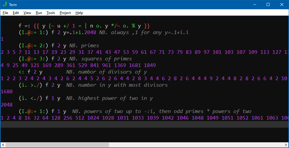 tangentstorm's tweet photo. fun with sums of sines and cosines in #jlang... basically counting the partial sums of `f a (n*π/k)` for k in 1,2,...,y.  where `f 1` is sin, `f 2` = cos. https://t.co/LOIn74GiOp