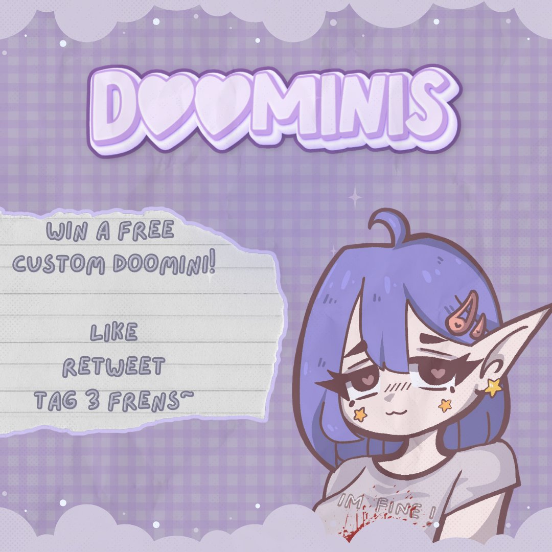 doominisnft's tweet photo. ╭──────────.★..─╮
          CUSTOM DOOMINI 1/1
╰─..★.──────────╯
we're giving away 1 FREE custom doomini! all you have to do to participate is to like this post, retweet and tag 3 frens, winners will be chosen RANDOMLY on July 23rd !!
  ∧,,,∧
(  ̳• · • ̳)
/    づ♡  
good luck minis !!
