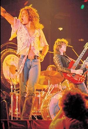 Robert Plant & Jimmy Page at Madison Square Garden, 1973.