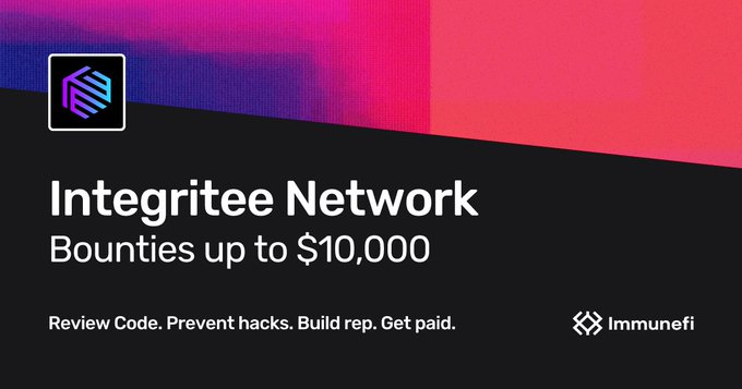 PolkadotSpace's tweet photo. 🐞 @integri_t_e_e Bug Bounty!

💡 #Integritee is a highly scalable, privacy-enabling network in the Polkadot ecosystem with parachains on #Polkadot and #Kusama.

⬇️ Visit Here:
https://t.co/a4BLA26wFo https://t.co/LKZjWsH9ge
