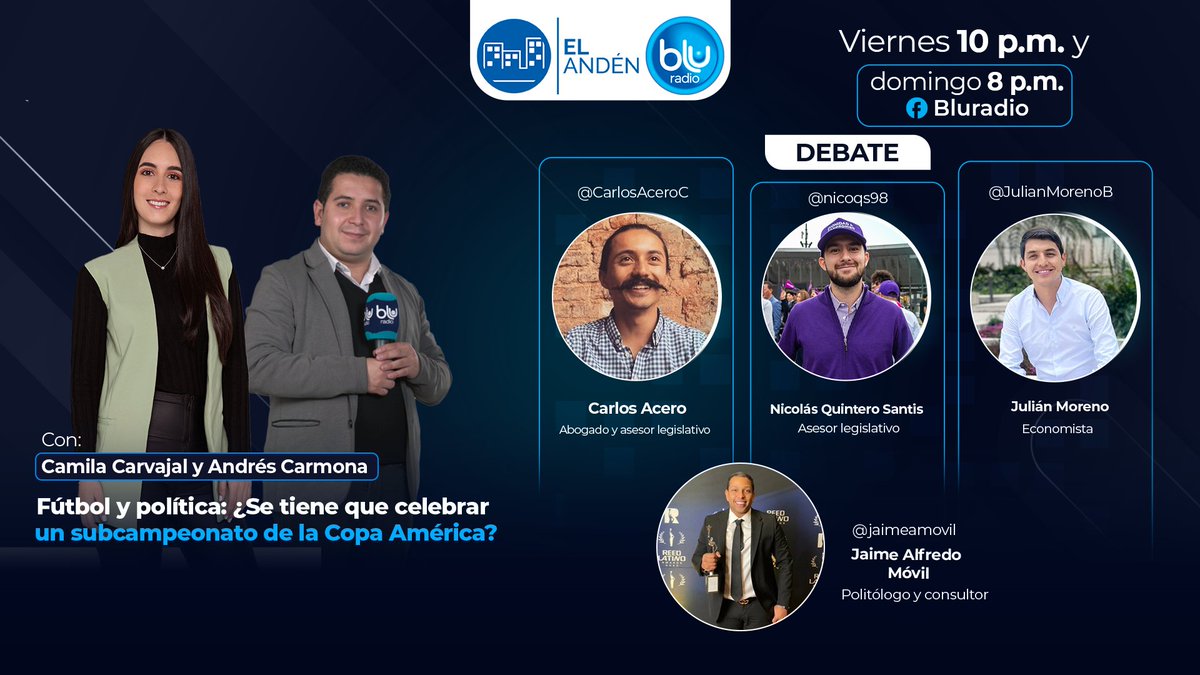 ¡Hoy en #ElAndén!  

¿Se tiene que celebrar el subcampeonato de Copa América? El análisis con Camila Carvajal y Andrés Carmona  junto a <a href="/jaimeamovil/">Jaime Alfredo Movil</a>, <a href="/nicoqs98/">Nicolás</a>, <a href="/JulianMorenoB/">Julián Moreno 🌻</a>, <a href="/CarlosAceroC/">Carlos Acero Castellanos</a>

¡Los esperamos! » bit.ly/2Ztj42A «