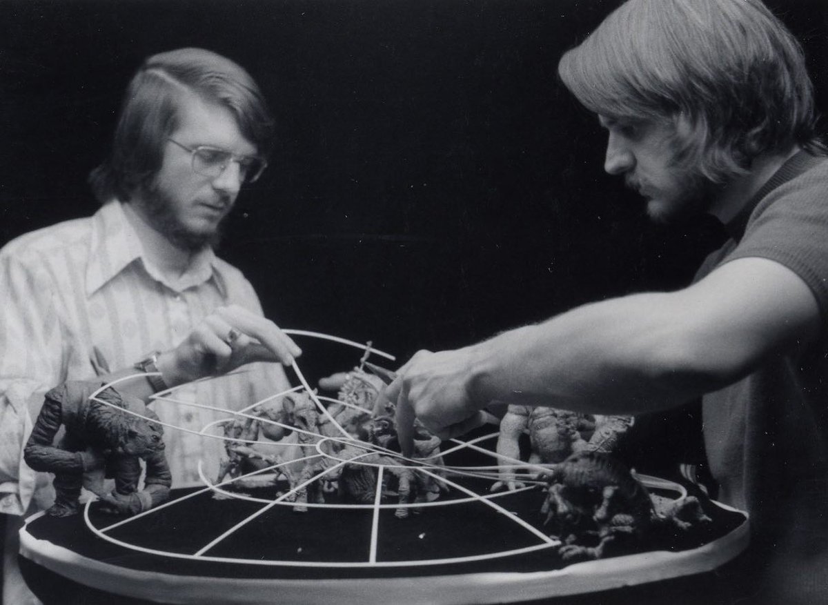 TomSpinaDesigns's tweet photo. Happy International Chess Day! Ken Ralston and Jon Berg making movie magic history (with the help of @PhilTippett, of course!).
#StarWars #Dejarik #Holochess #StopMotion #ILM https://t.co/Ckn57QHkML