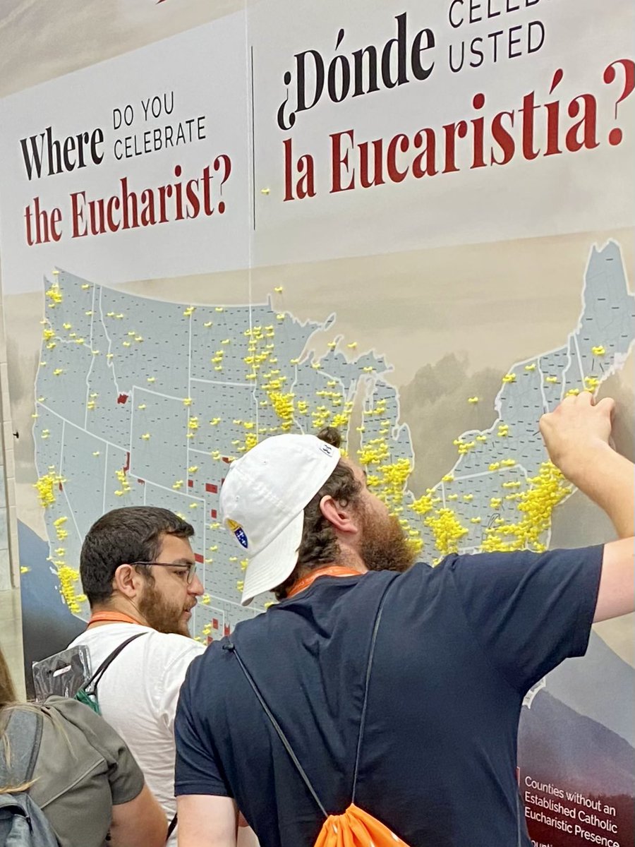 hermanodavid's tweet photo. Glenmary’s interactive Mission Map is so popular at the #NationalEucharisticCongress  that people were lining up to place a pin where they celebrate the Eucharist. https://t.co/dczHHPTnnd