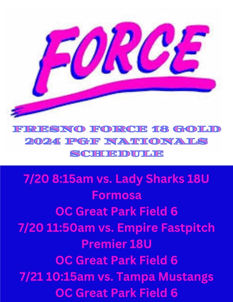 PGF PLATINUM 18U!! GREAT PARK FIELD 6 .
6959 MARINE WAY
IRVINE,CA 92618
⁦⁦<a href="/CSUMB/">Cal State Monterey Bay</a>⁩ ⁦<a href="/CSUB_Softball/">Bakersfield Softball</a>⁩ ⁦<a href="/CoachLettyO/">Letty Olivarez</a>⁩ ⁦<a href="/CoachLisle/">Matt Lisle</a>⁩ ⁦<a href="/CoachGJCary/">Gregory Cary</a>⁩