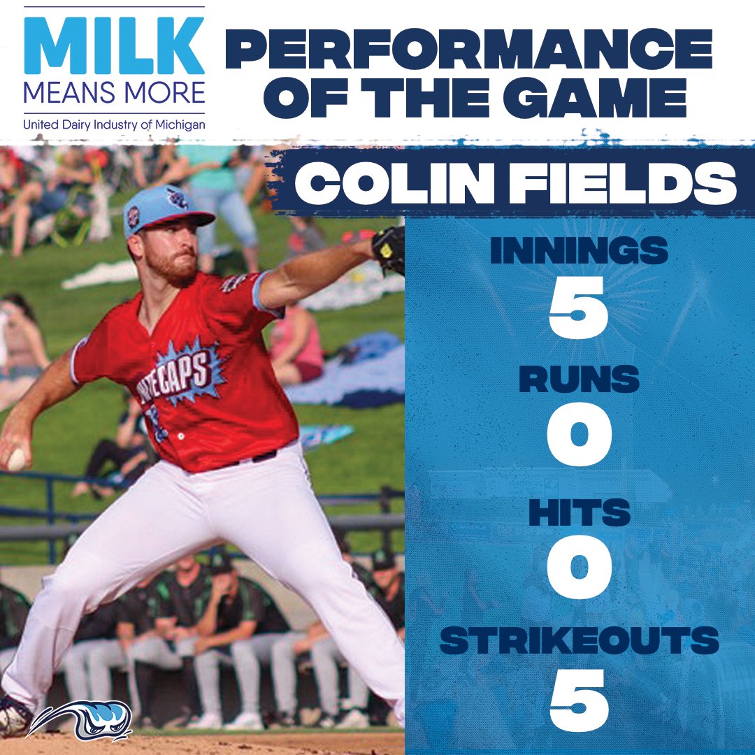 WOW!  You can't pitch much better than Colin Fields did tonight. His final line:

5 IP, 0 R, 0 H, 2 BB, 5 Ks 🔥🔥🔥🔥🔥

He had tonight's <a href="/MilkMeansMore/">Milk Means More</a> Performance of the Game 🌊⚾️